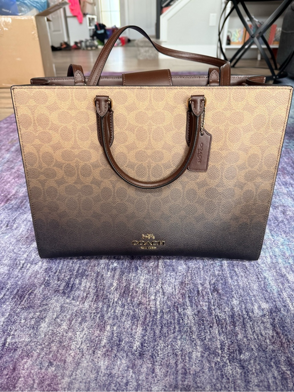 Coach Large Maggie Ombre Signature Tote in Brown and Tan